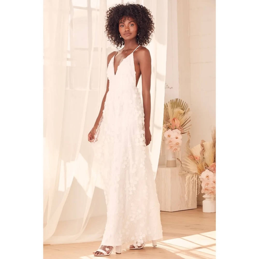 Lulu’s Isn't it Wonderful? White 3D Floral Embroidered Maxi Dress